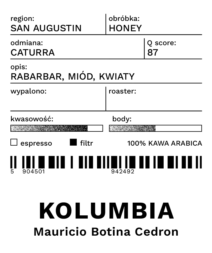 Kawa Ziarnista Specialty - KOLUMBIA MAURICIO BOTINA CERON - honey - 1000g - obrazek 2